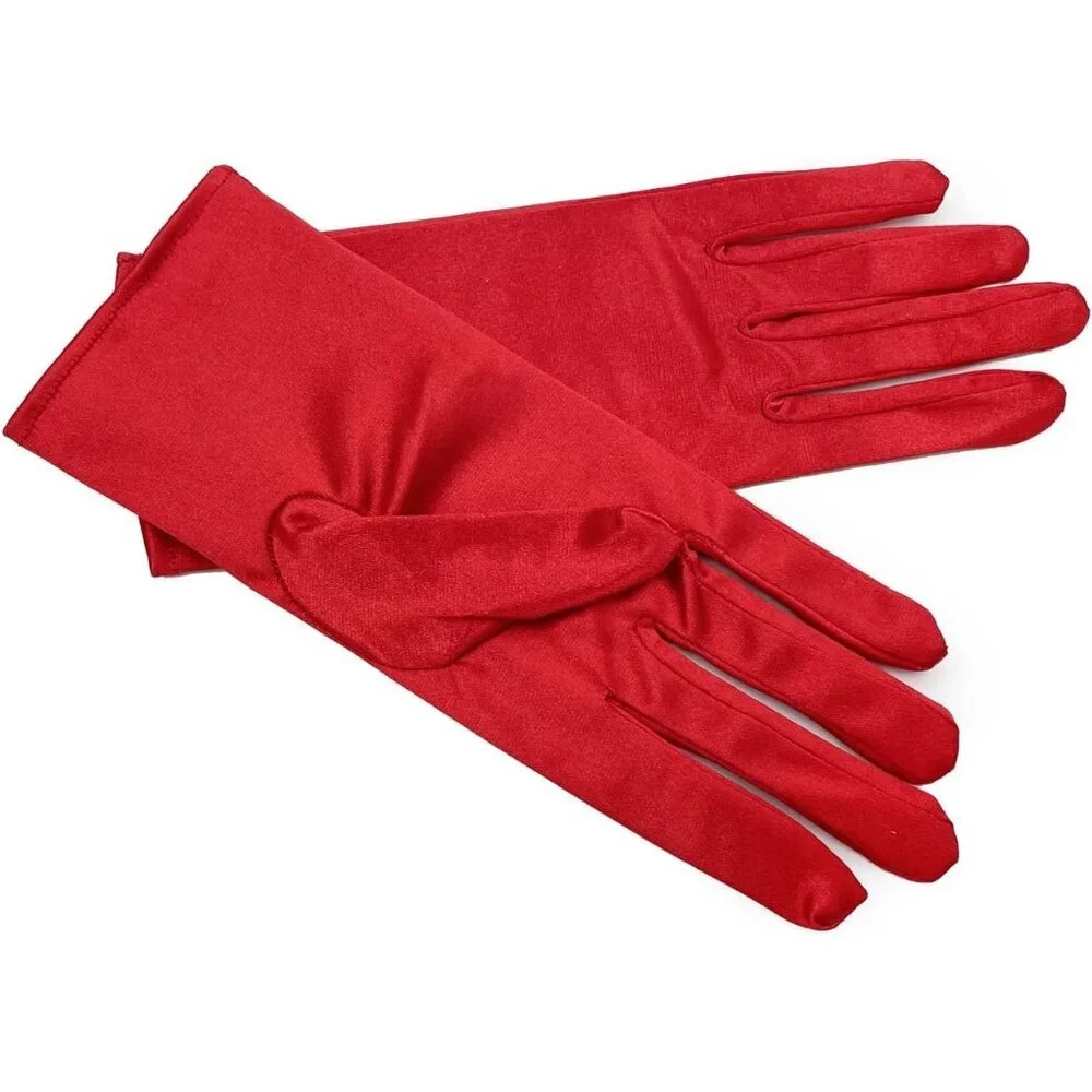 Women's Red Short Satin Gloves Stretchy Fabric Formal Wedding Party Tea Prom